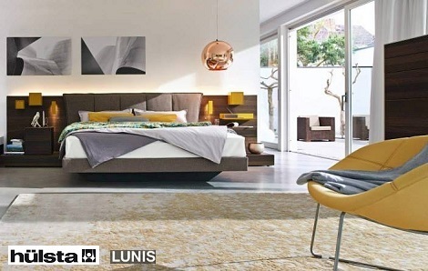 Hulsta Lunis boxspring leer met multivaris commode, ladekast, noten kleur, hout, naturel met lak wit, wit laque,dealer theo bot